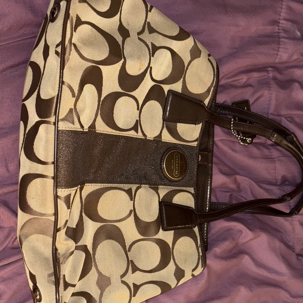 Coach Tan and Brown Signature Tote